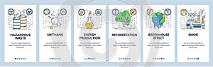 Hazardous waste website and mobile app onboarding screens vector template