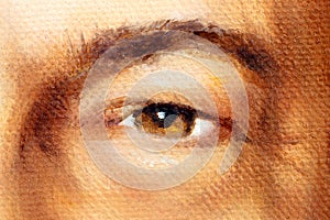 Hazel brown man eye in detail, oil painting.