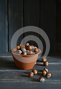 Hazel nuts in a clay bowl