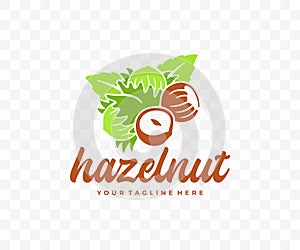 Hazelnut, filbert, cobnut, nut, leaves and plant, graphic design