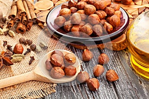 hazelnut group on wood