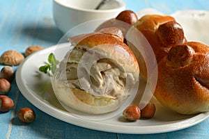 Hazelnut ice cream in brioches - Sicilian tradition photo