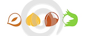 Hazelnut icon set. Logo. Isolated hazelnut on white background