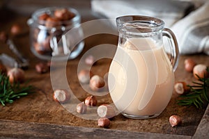 Hazelnut milk beverage in a jar