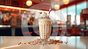 Hazelnut Milkshake in a classic American Diner - food photography - made with Generative AI tools