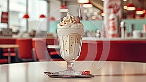 Hazelnut Milkshake in a classic American Diner - food photography - made with Generative AI tools