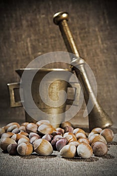 Hazelnut and mortar