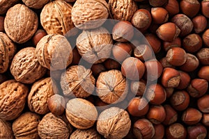 Hazelnuts background, close up