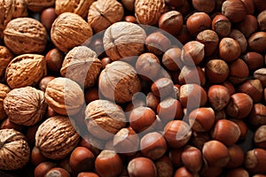 Hazelnuts background, close up