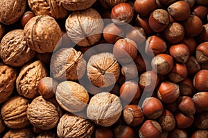 Hazelnuts background, close up