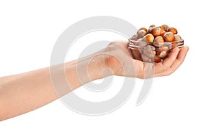 hazelnuts bowl in hand