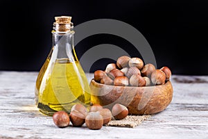 Hazelnuts and hazelnut oil natural and healthy food photo