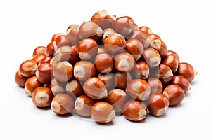 Hazelnuts isolated on white background. Close up of hazelnuts