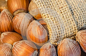 Hazelnuts with jute bag