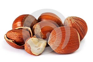 Hazelnuts over white background