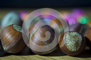 Hazelnuts. Stack of hazelnuts. Food background. Hazelnut background
