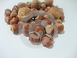 Hazelnuts and walnuts.