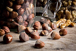 Hazelnuts with walnuts and jars - 3