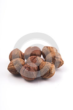 Hazelnuts on white background,Healthy food, Nutritious .