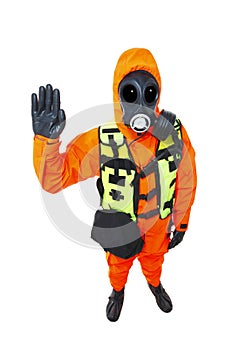 Hazmat suit stop hand signal coronavirus corona virus corvid 19