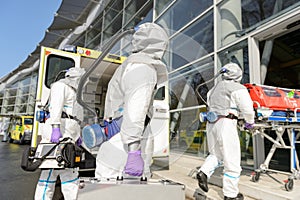 HAZMAT team entering contaminated building