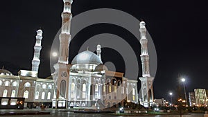 The Hazrat Sultan Mosque in Astana timelapse hyperlapse at night, Kazakhstan