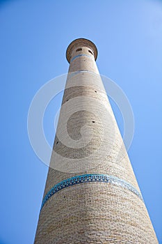 Hazrati imam comlex. Close up view of tower. Islam building in Uzbekistan