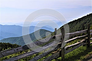 Hazy Blue Ridge Mountains beyond the fence