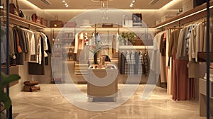 A hazy blur of racks filled with trendy outfits emphasizing the sophistication and style of the boutiques wardrobe