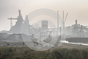 Hazy industrial landscape