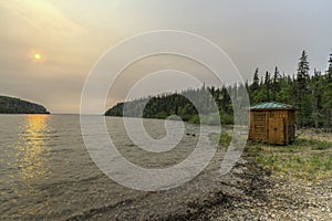 Hazy morning on a lake photo