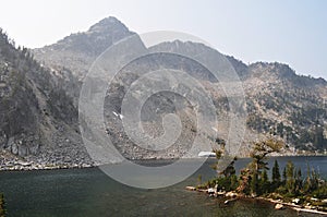 Hazy Mountain Lake with Island photo