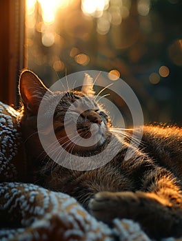 Hazy Silhouette of a Cat Stretched Out in a Sunbeam The form blurs with light