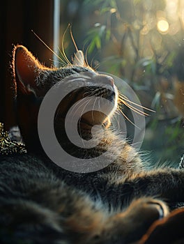 Hazy Silhouette of a Cat Stretched Out in a Sunbeam The form blurs with light