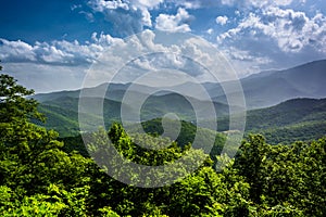 Hazy summer view of the Appalachian Mountains from the Blue Ridge Parkway in North Carolina.