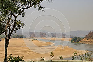 Hazy view over the luangwa river near luangwa bridge in zambia africa