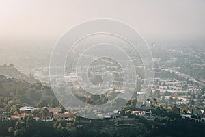 Hazy view of the San Fernando Valley from Mulholland Drive, in Los Angeles, California