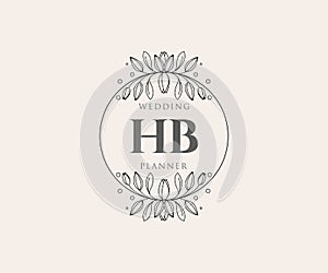 HB Initials letter Wedding monogram logos collection, hand drawn modern minimalistic and floral templates for Invitation cards,