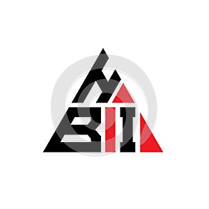 HBI triangle letter logo design with triangle shape. HBI triangle logo design monogram. HBI triangle vector logo template with red