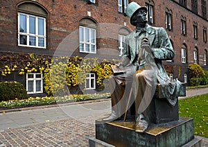 The HC Andersen's statue at city center in Copenhagen, Denmark.