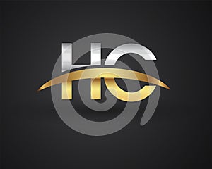 HC initial logo company name colored gold and silver swoosh design. vector logo for business and company identity