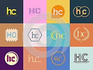 HC logo company template. Letter h and c logotype. Set different classic serif lettering and modern bold text with design elements photo
