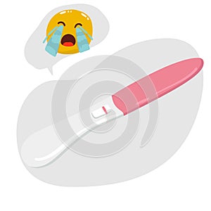 HCG Pregnancy test with negative result, one strip or stick meaning not pregnant woman. Flat vector illustration