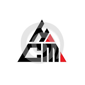 HCM triangle letter logo design with triangle shape. HCM triangle logo design monogram. HCM triangle vector logo template with red