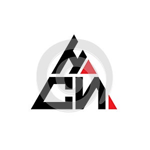 HCN triangle letter logo design with triangle shape. HCN triangle logo design monogram. HCN triangle vector logo template with red