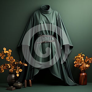 Hd 3d Realistic Render Of Green Cloak With Brown Belt