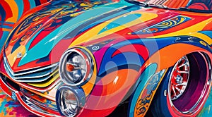 abstract sports car on colored background, car art, colored car on abstract colored background