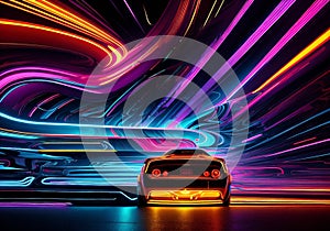 abstract sports car on colored background, car art, colored car on abstract colored background