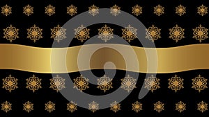 HD Christmas black background with golden disappearing snowflakes and waving ribbon
