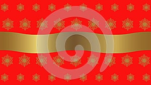 HD Christmas red background with golden disappearing snowflakes and waving ribbon